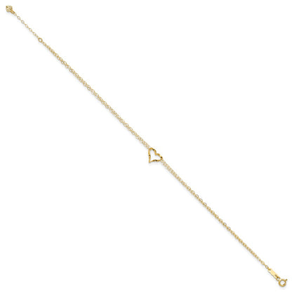 14k Yellow Gold Double Strand Heart 9 Inch with 1 Inch extension Anklet Body Fine Jewelry