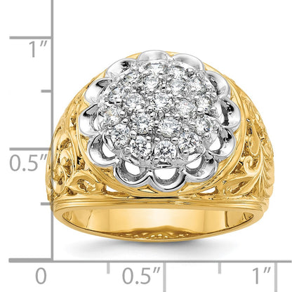 14k Two-tone Gold Men's 1 carat Diamond Cluster Complete Ring