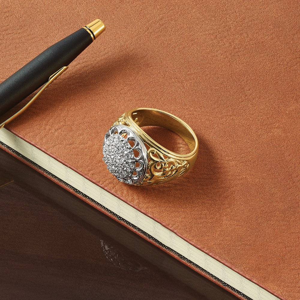 14k Two-tone Gold Men's 1 carat Diamond Cluster Complete Ring