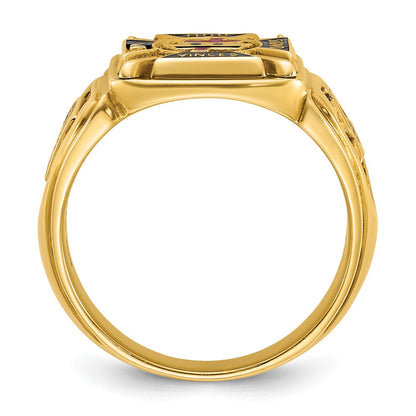 14k Yellow Gold Men's Polished and Textured with Multi-color Enamel Knights Templar Masonic Ring