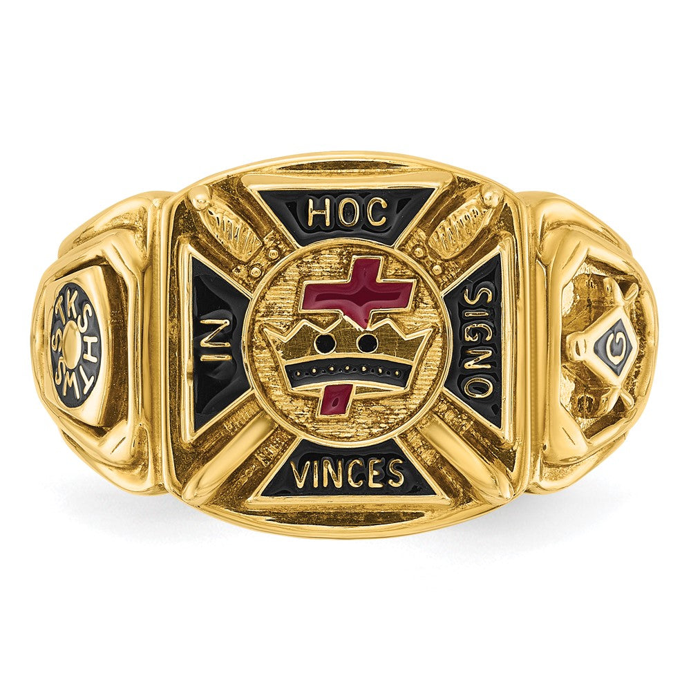 14k Yellow Gold Men's Polished and Textured with Multi-color Enamel Knights Templar Masonic Ring