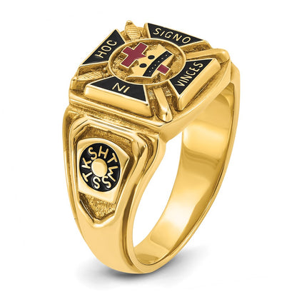 14k Yellow Gold Men's Polished and Textured with Multi-color Enamel Knights Templar Masonic Ring
