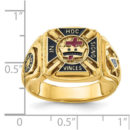 14k Yellow Gold Men's Polished and Textured with Multi-color Enamel Knights Templar Masonic Ring