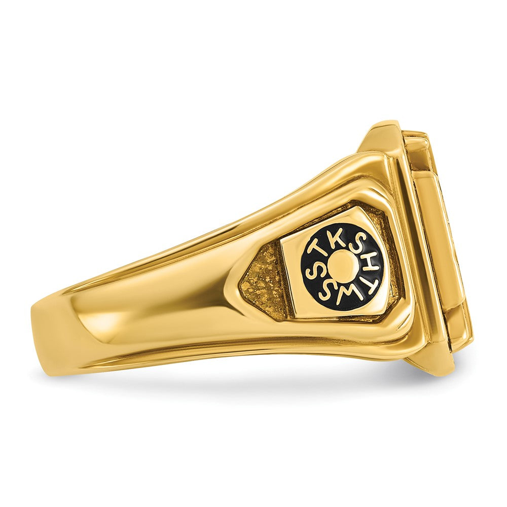 14k Yellow Gold Men's Polished and Textured with Multi-color Enamel Knights Templar Masonic Ring