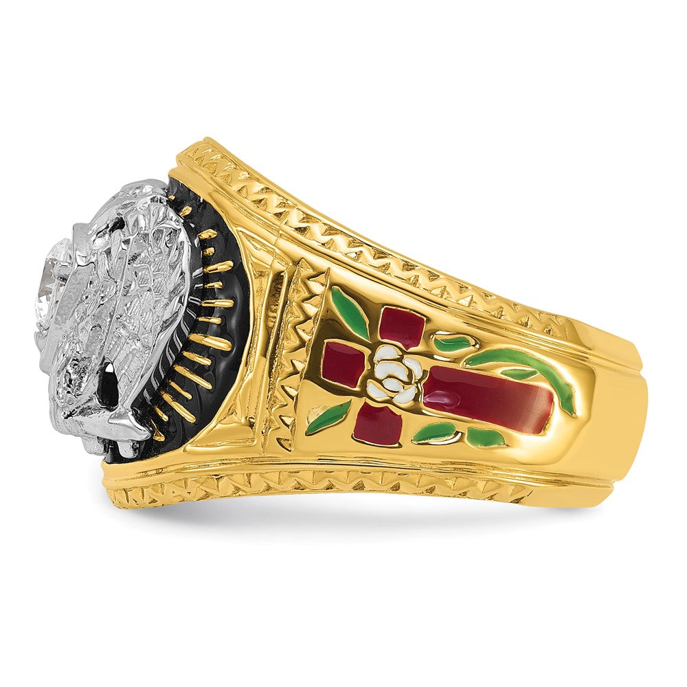 14k Two-tone Gold Men's Polished and Textured with Multi-color Enamel and Diamond 32nd Degree Scottish Rite Masonic Ring