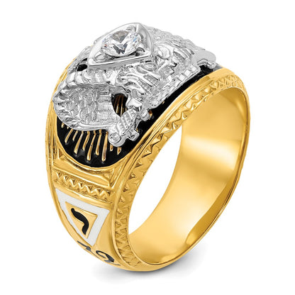14k Two-tone Gold Men's Polished and Textured with Multi-color Enamel and Diamond 32nd Degree Scottish Rite Masonic Ring