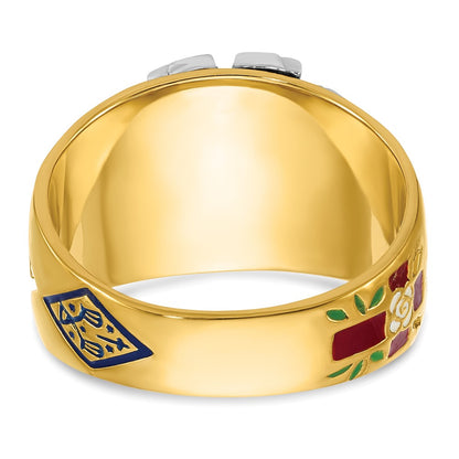14k Two-tone Gold Men's Polished and Textured with Multi-color Enamel and Diamond 32nd Degree Scottish Rite Masonic Ring