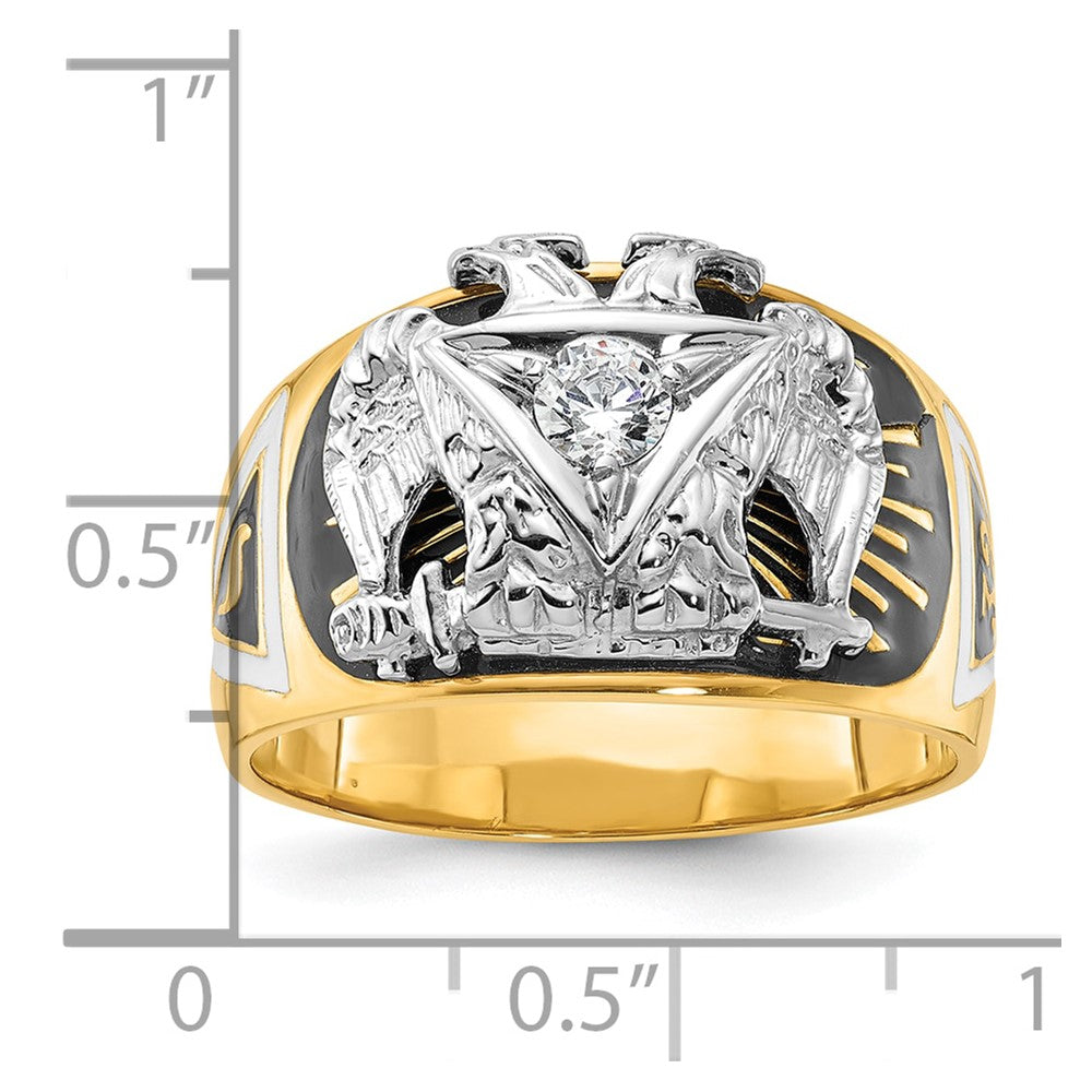 14k Two-tone Gold Men's Polished and Textured with Multi-color Enamel and Diamond 32nd Degree Scottish Rite Masonic Ring