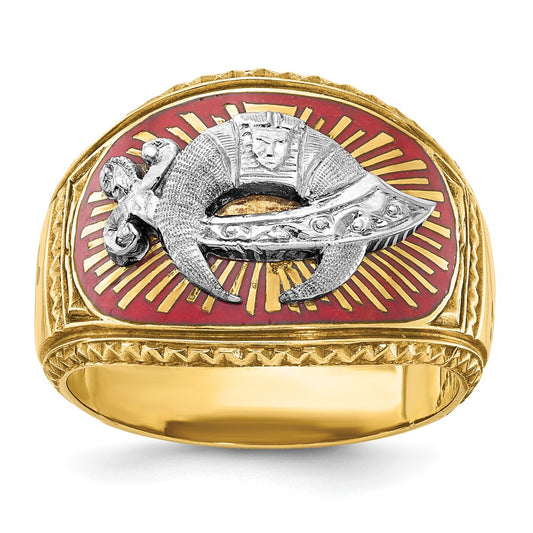 14k Two-tone Gold Men's Polished and Textured with Multi-color Enamel Masonic Shriner's Ring