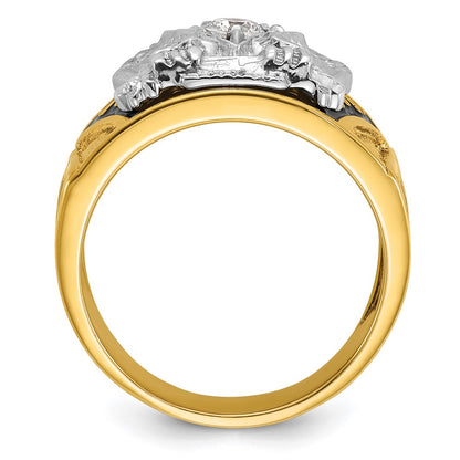 14k Two-tone Gold Men's Polished and Textured with Multi-color Enamel and Diamond 32nd Degree Scottish Rite Masonic Ring