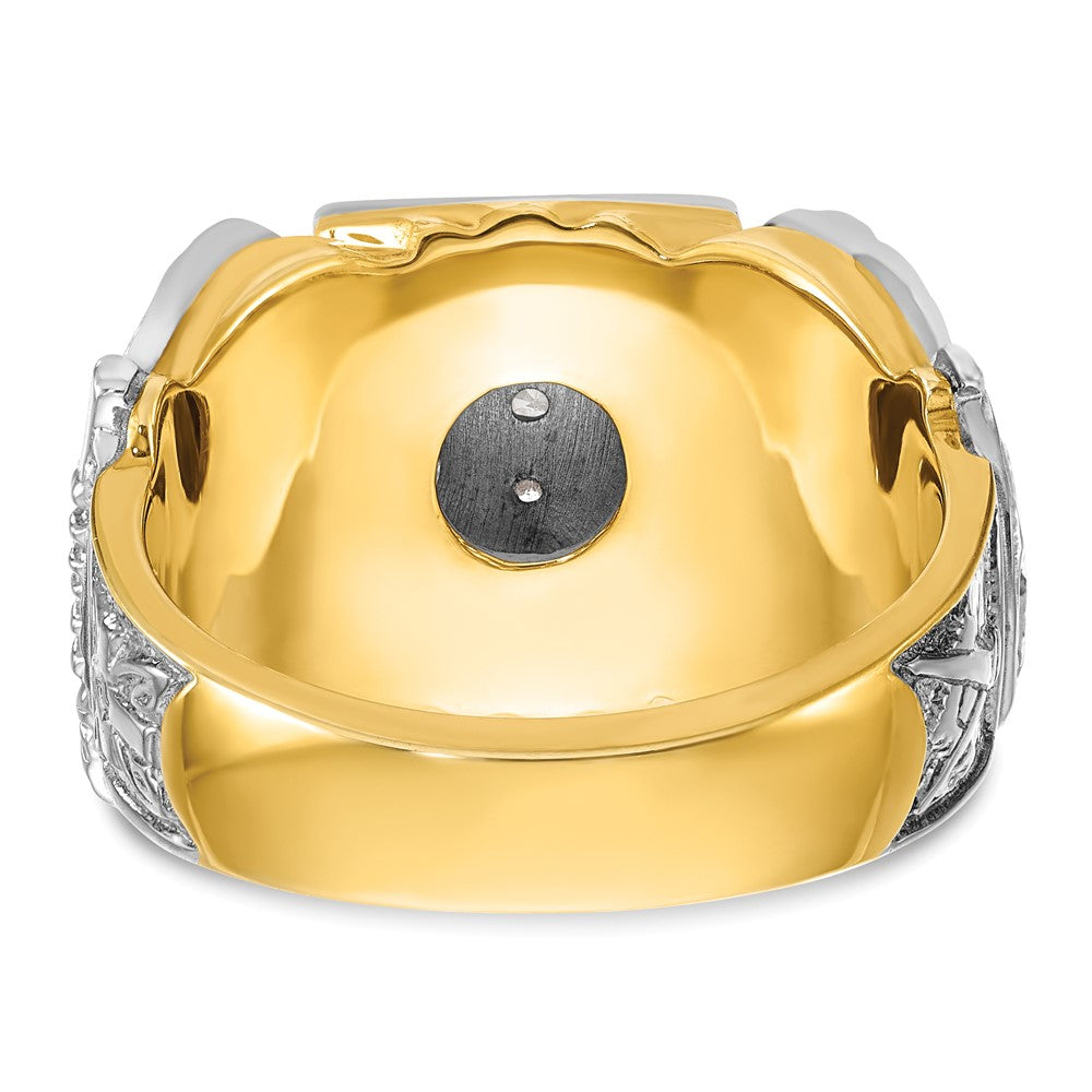 14k Two-tone Gold Men's Polished and Textured with Black Enamel and Diamond Double Eagle Masonic Shriner's Ring