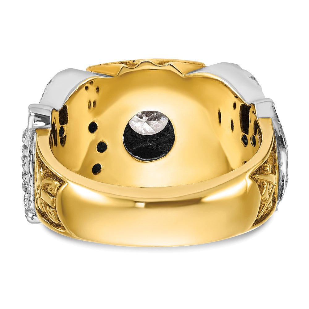 14k Two-tone Gold Men's Polished and Textured with Black Enamel and Diamond Double Eagle Masonic Shriner's Ring