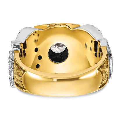 14k Two-tone Gold Men's Polished and Textured with Black Enamel and Diamond Double Eagle Masonic Shriner's Ring