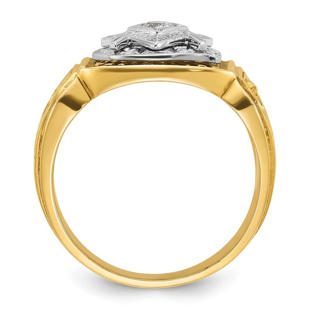 14k Two-tone Gold Men's Polished and Textured with Blue and Black Enamel Diamond Blue Lodge Master Masonic Ring