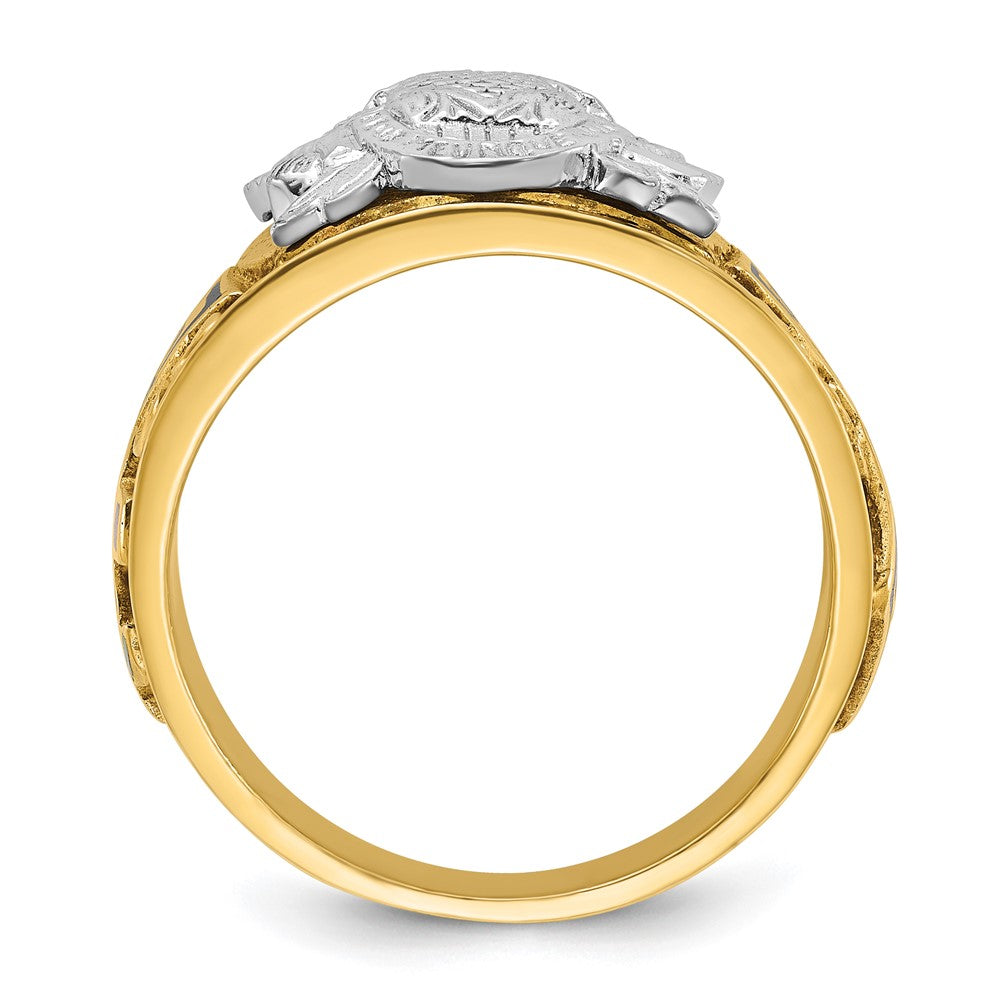 14k Two-tone Gold Men's Polished and Textured with Multi-color Enamel Active 33rd Degree Masonic Ring