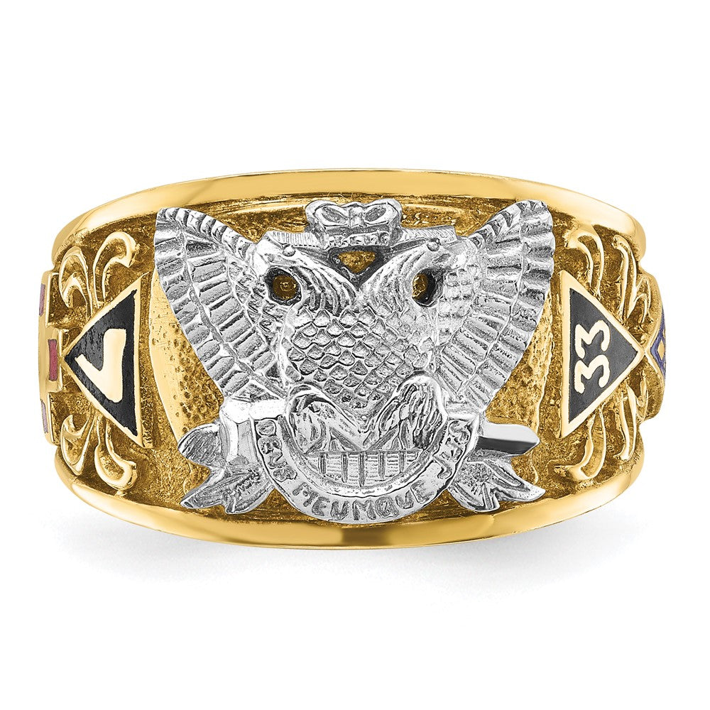 14k Two-tone Gold Men's Polished and Textured with Multi-color Enamel Active 33rd Degree Masonic Ring