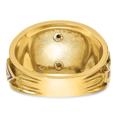 14k Two-tone Gold Men's Polished and Textured with Multi-color Enamel Active 33rd Degree Masonic Ring