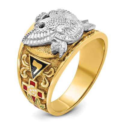 14k Two-tone Gold Men's Polished and Textured with Multi-color Enamel Active 33rd Degree Masonic Ring
