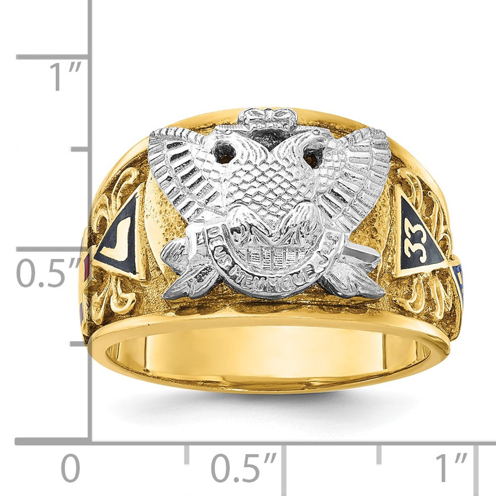 14k Two-tone Gold Men's Polished and Textured with Multi-color Enamel Active 33rd Degree Masonic Ring