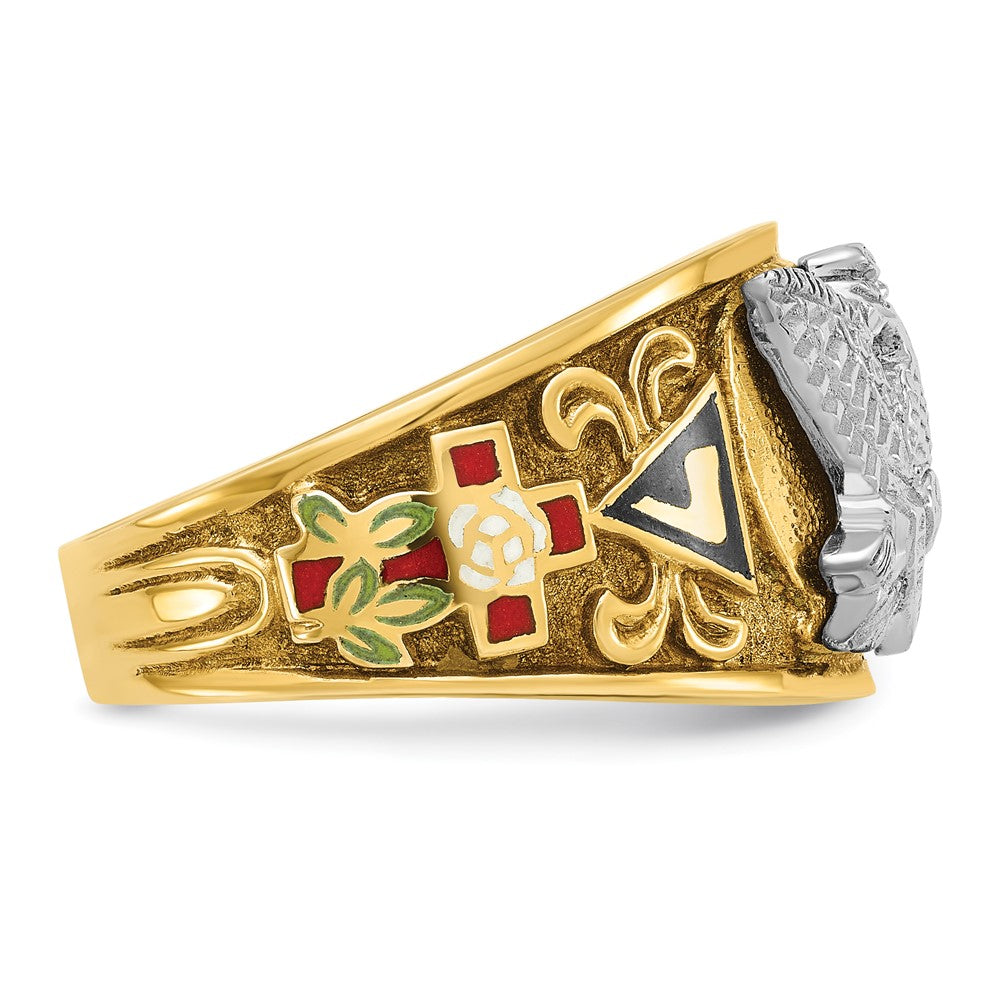 14k Two-tone Gold Men's Polished and Textured with Multi-color Enamel Active 33rd Degree Masonic Ring