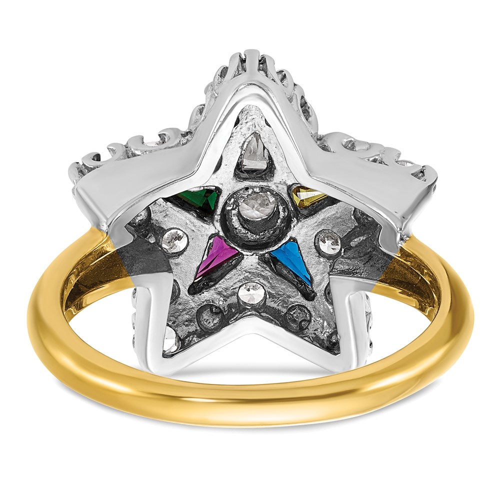 10K Two-Tone Ibgoodman Women'S Polished And Beaded Eastern Star Masonic Ring Mounting