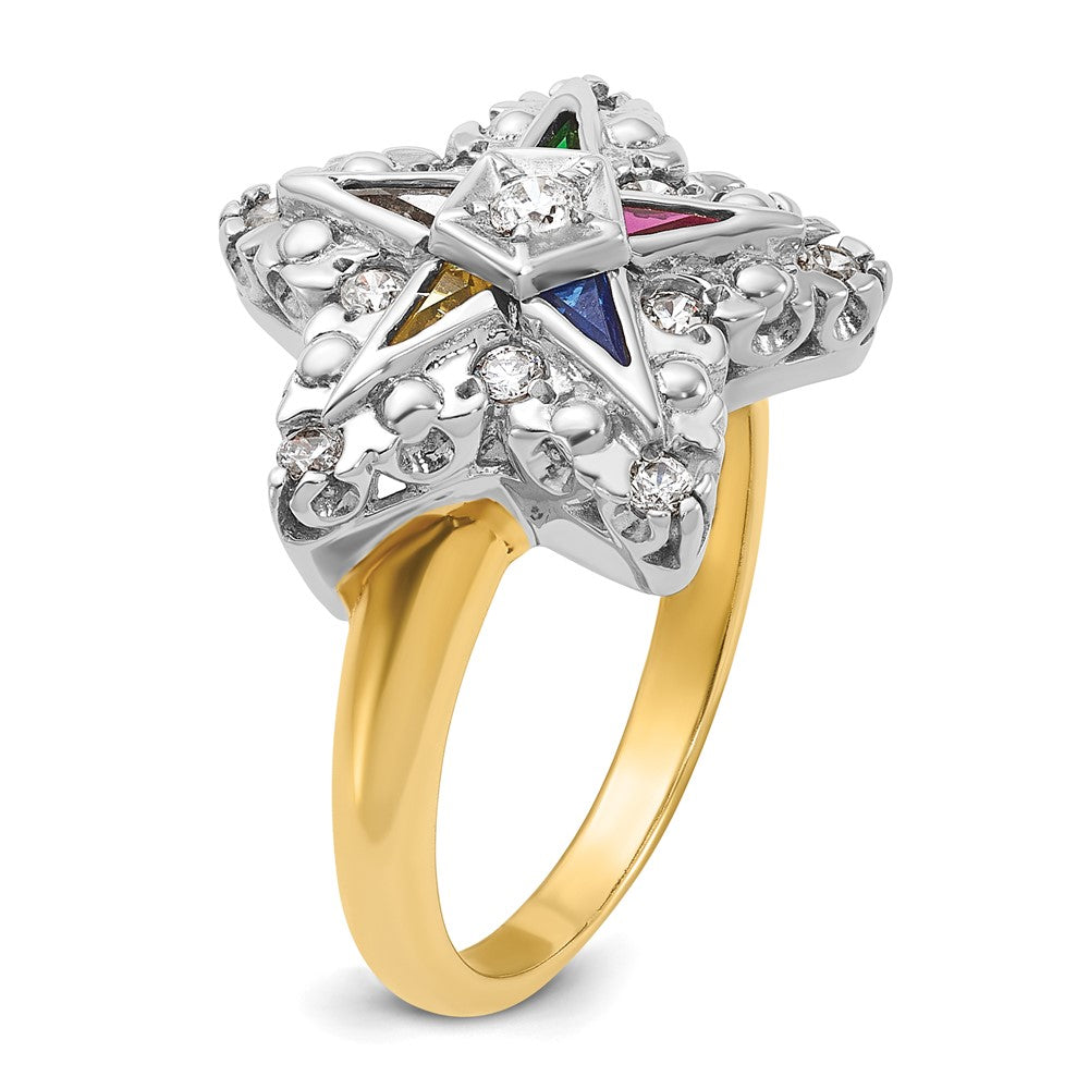 10K Two-Tone Ibgoodman Women'S Polished And Beaded Eastern Star Masonic Ring Mounting
