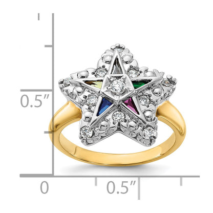 10K Two-Tone Ibgoodman Women'S Polished And Beaded Eastern Star Masonic Ring Mounting