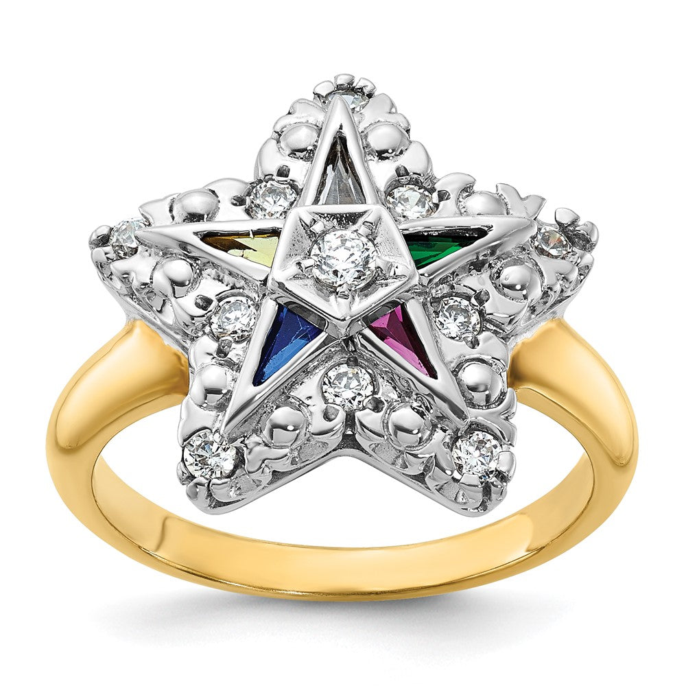 10K Two-Tone Ibgoodman Women'S Polished And Beaded Eastern Star Masonic Ring Mounting