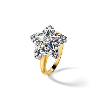 10K Two-Tone Ibgoodman Women'S Polished And Beaded Eastern Star Masonic Ring Mounting