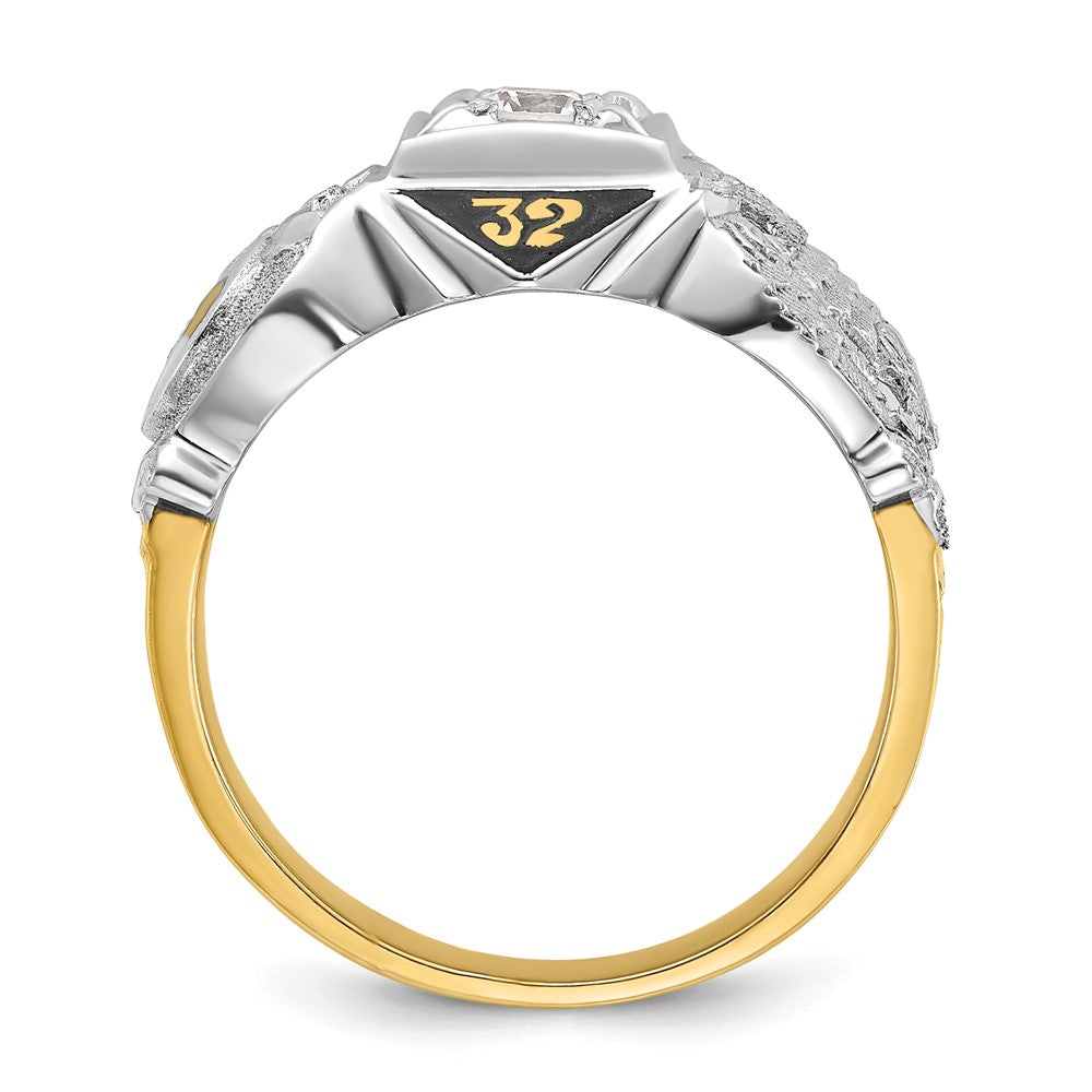 14k Two-tone Gold Men's Polished and Textured with Black Enamel and Diamond Double Eagle Masonic Shriner's Ring