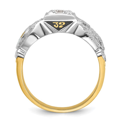 14k Two-tone Gold Men's Polished and Textured with Black Enamel and Diamond Double Eagle Masonic Shriner's Ring