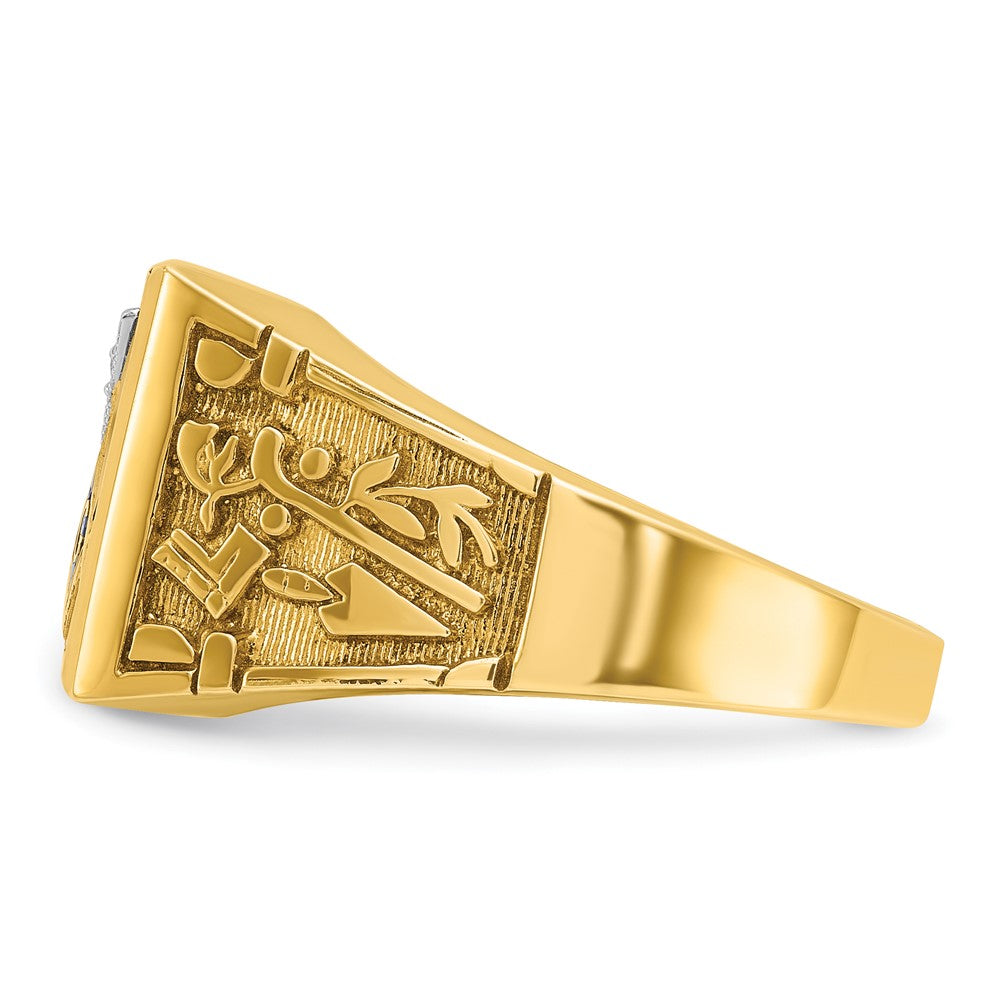 10K Two-Tone Ibgoodman Men'S Polished And Textured With Lab Created Ruby Diamond Blue Lodge Master Masonic Ring
