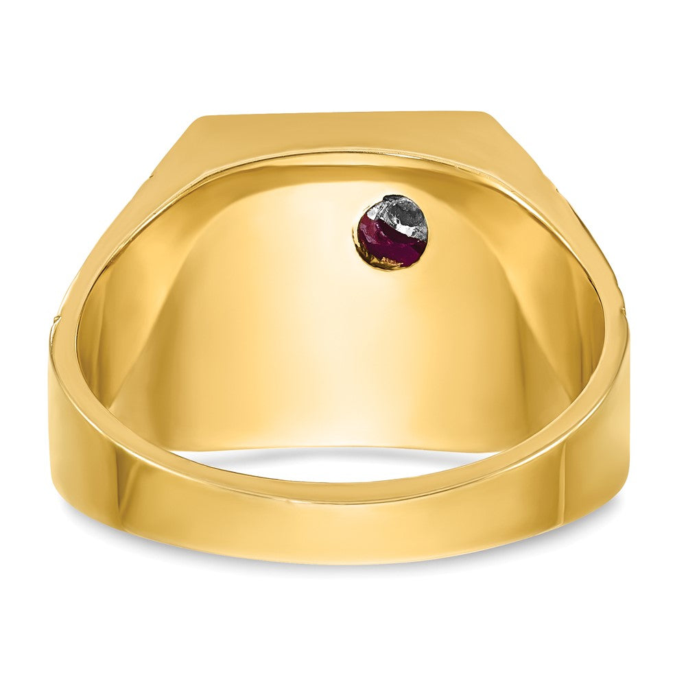 10K Two-Tone Ibgoodman Men'S Polished And Textured With Lab Created Ruby Diamond Blue Lodge Master Masonic Ring
