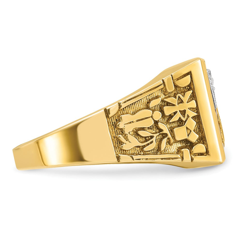 10K Two-Tone Ibgoodman Men'S Polished And Textured With Lab Created Ruby Diamond Blue Lodge Master Masonic Ring