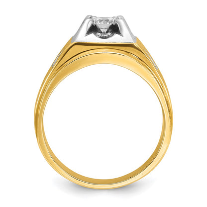 14k Two-tone Gold Men's Polished and Satin 3/4 carat Diamond Complete Ring
