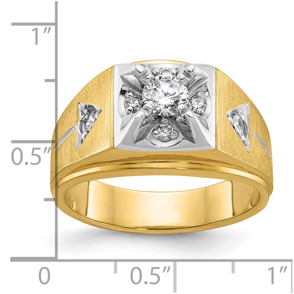 14k Two-tone Gold Men's Polished and Satin 3/4 carat Diamond Complete Ring
