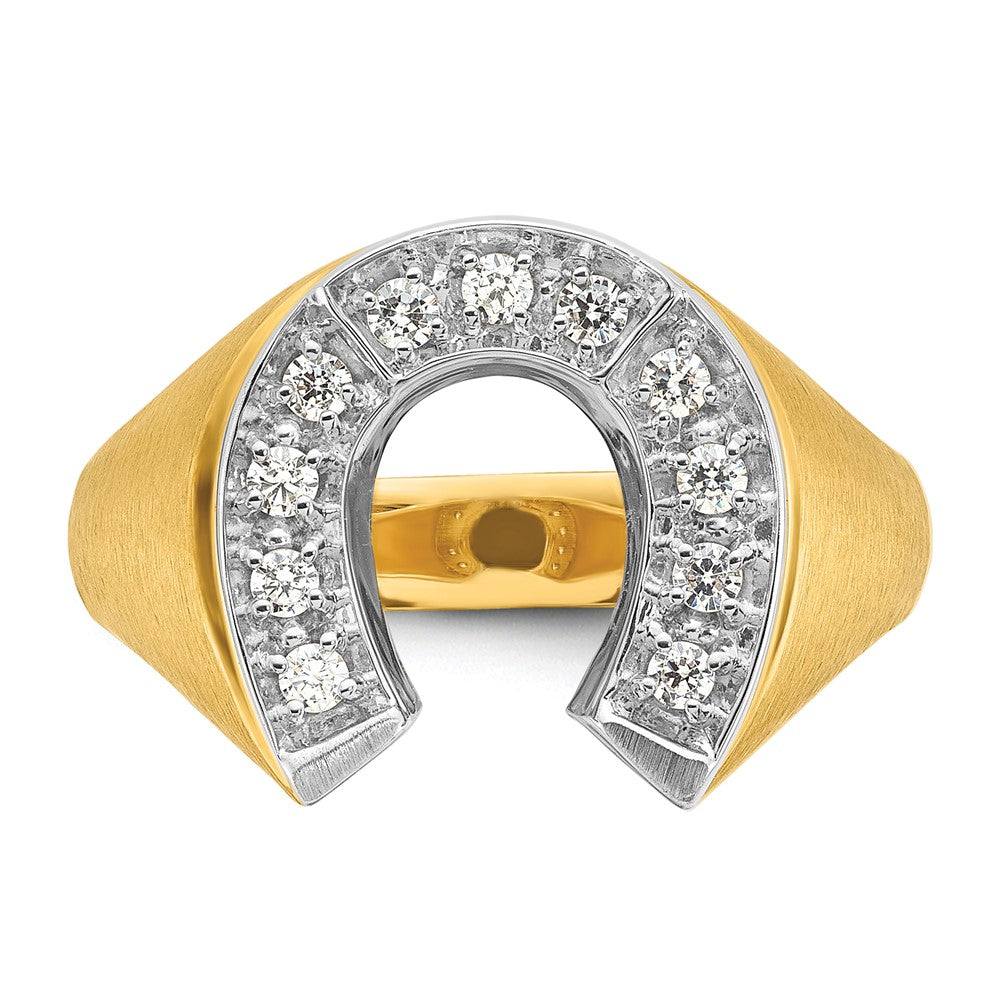 14k Two-tone Gold Men's Satin Horseshoe 1/5 carat Diamond Complete Ring