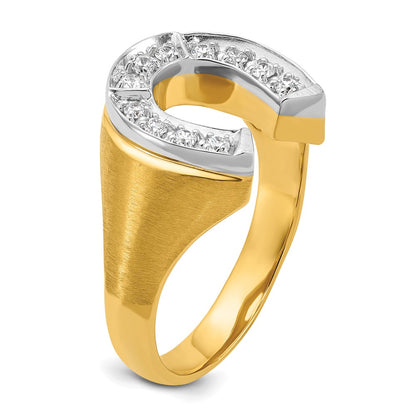 14k Two-tone Gold Men's Satin Horseshoe 1/5 carat Diamond Complete Ring