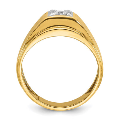 14k Two-tone Gold Men's Polished and Satin 1/6 carat Diamond Complete Ring
