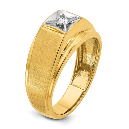 14k Two-tone Gold Men's Polished and Satin 1/6 carat Diamond Complete Ring