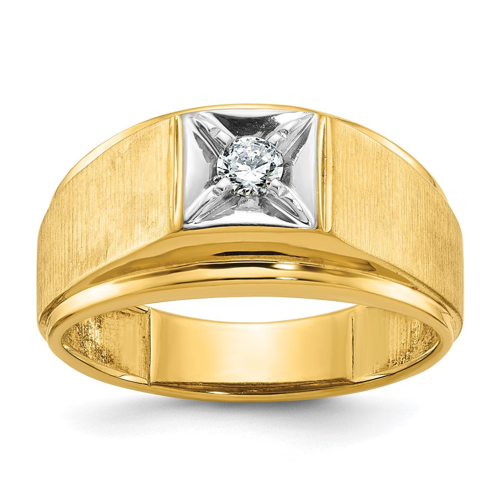 14k Two-tone Gold Men's Polished and Satin 1/6 carat Diamond Complete Ring