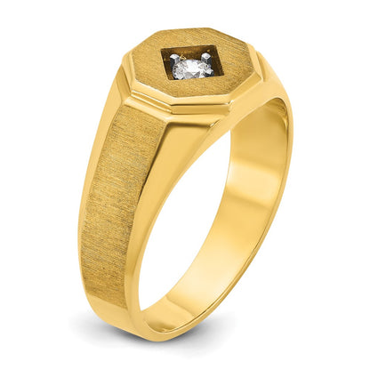 14k Yellow Gold Men's Polished and Satin 1/10 carat Diamond Complete Ring