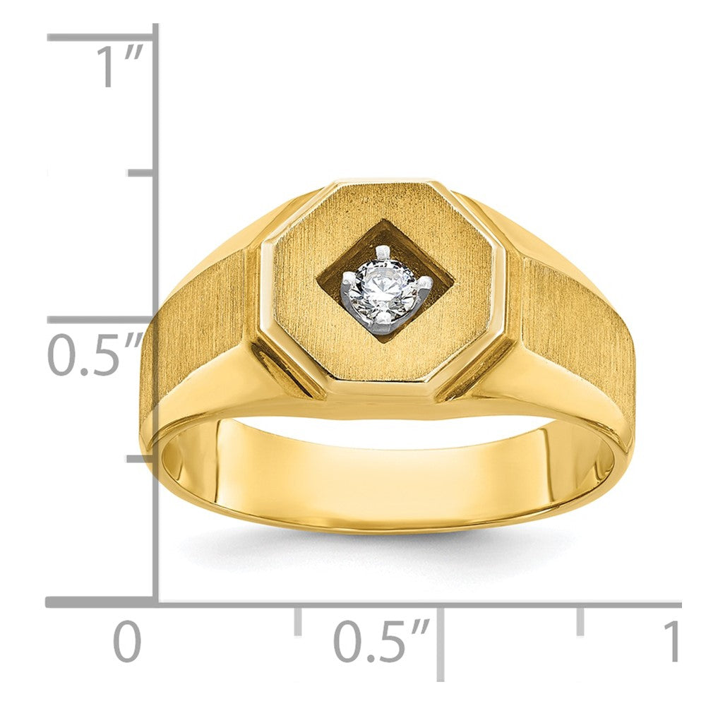 14k Yellow Gold Men's Polished and Satin 1/10 carat Diamond Complete Ring