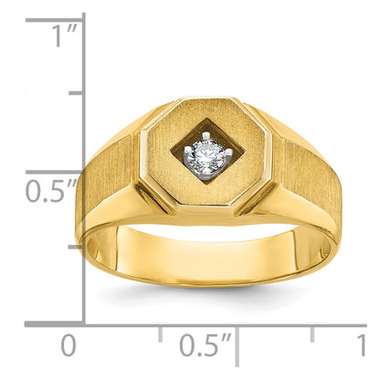 14k Yellow Gold Men's Polished and Satin 1/10 carat Diamond Complete Ring