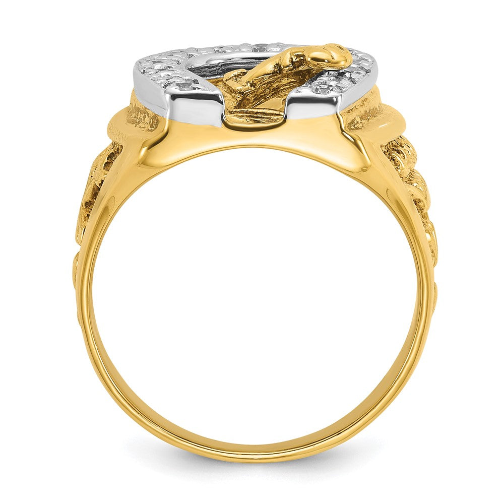 14k Two-tone Gold Men's Horse and Horseshoe 1/2 carat Diamond Complete Ring
