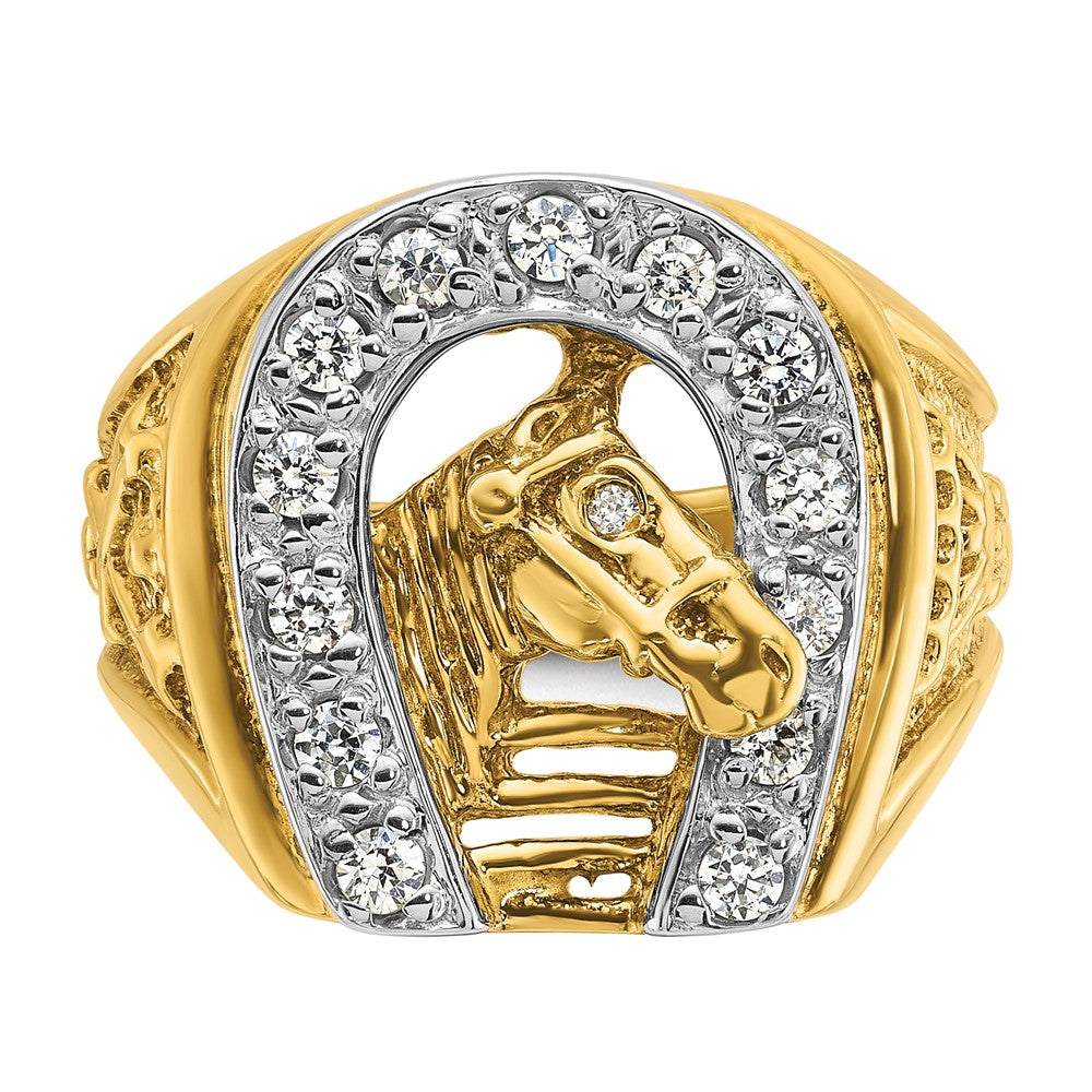 14k Two-tone Gold Men's Horse and Horseshoe 1/2 carat Diamond Complete Ring