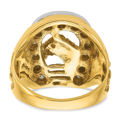 14k Two-tone Gold Men's Horse and Horseshoe 1/2 carat Diamond Complete Ring