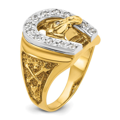 14k Two-tone Gold Men's Horse and Horseshoe 1/2 carat Diamond Complete Ring
