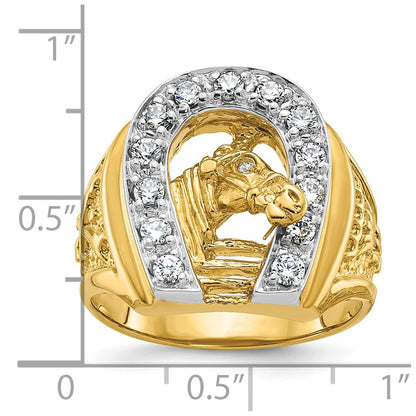 14k Two-tone Gold Men's Horse and Horseshoe 1/2 carat Diamond Complete Ring