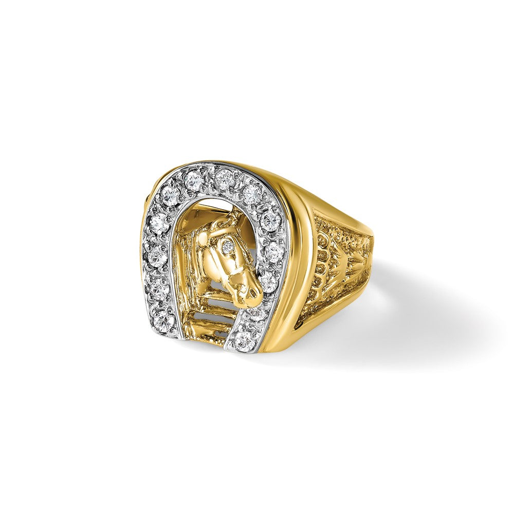 14k Two-tone Gold Men's Horse and Horseshoe 1/2 carat Diamond Complete Ring